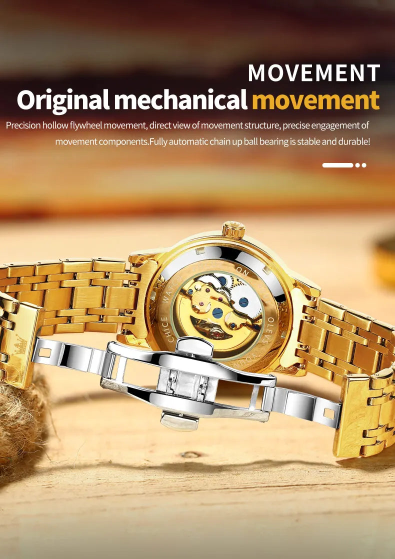 OLEVS 9901 Mens WatchLuxury Hollowing Mechanical Wristwatch Waterproof Luminous Stainless Steel Fashion Automatic Watch For Man