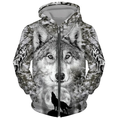 Cool 3D Wolf Printed Zipper Hoodies Fashion Men/Women Streetwear Hooded Jacket Coat Unisex Casual Hip Hop Pullover Sweatshirts