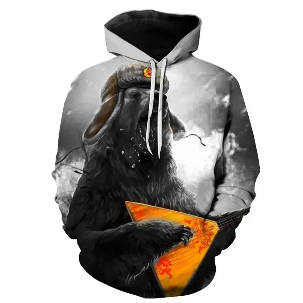 European and American Hot-sale 3D Printed Wolf Hoodie Fashion Long-sleeved Cool Pullover Personality Animal Sweatshirt