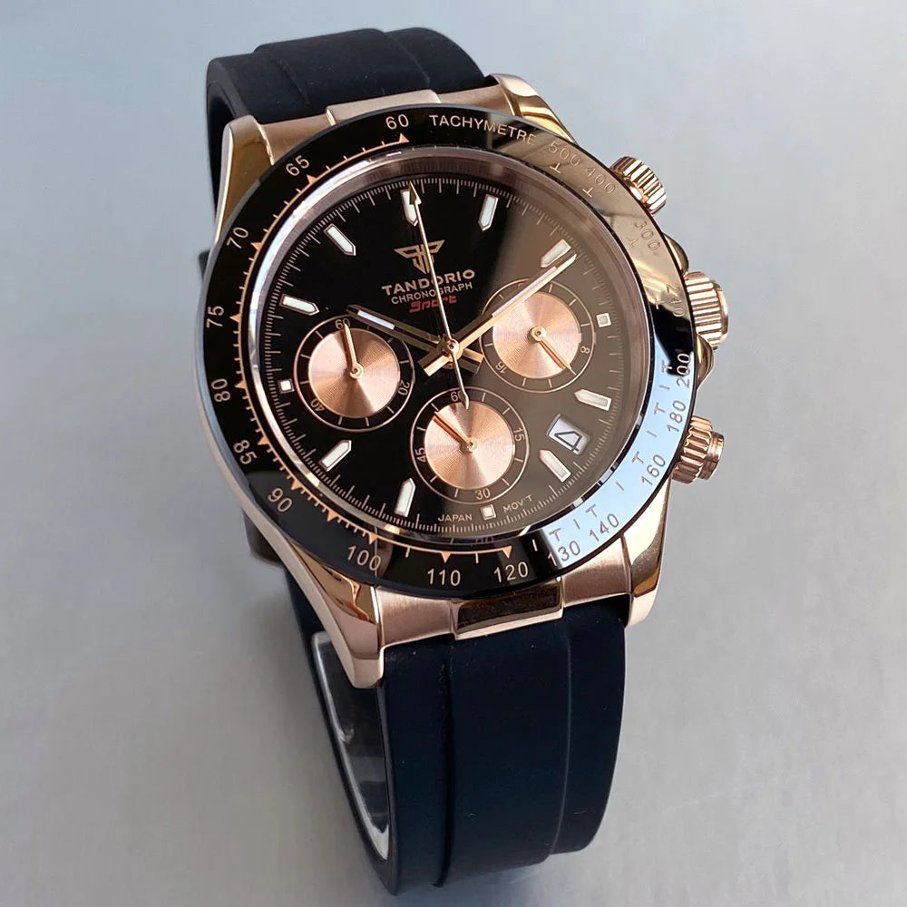 Relógio de Luxo para Homem VK63 com Movimento de Quartzo, Cronógrafo Business, 39mm, Aço/Ouro Rosa, Data, Mostrador Luminescente, Cronógrafo Completo