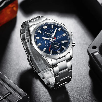 CURREN Quartz Chrono Sport Watch Brands for Men - Stainless Steel Bracelet and Multifunctional Dial