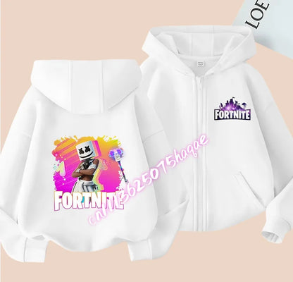 Casaco Outdoor Infantil Cartoon FORTNITED para Rapariga e Rapaz, Sweatshirt com Fecho, Corta-Vento Fino de Alta Qualidade para Outono, Peça Superior de Vestuário