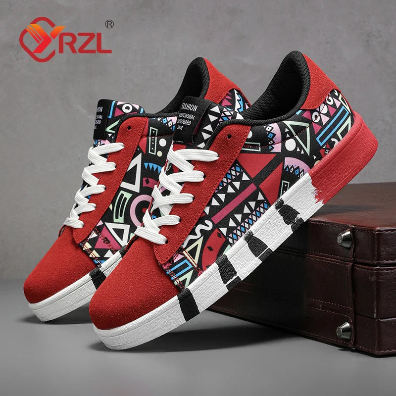 YRZL Sapatilhas de corrida desportivas para homem em lona, estilo geométrico, com atacadores, sapatilhas de casal com estampado graffiti moderno, sapatos de skate para homem
