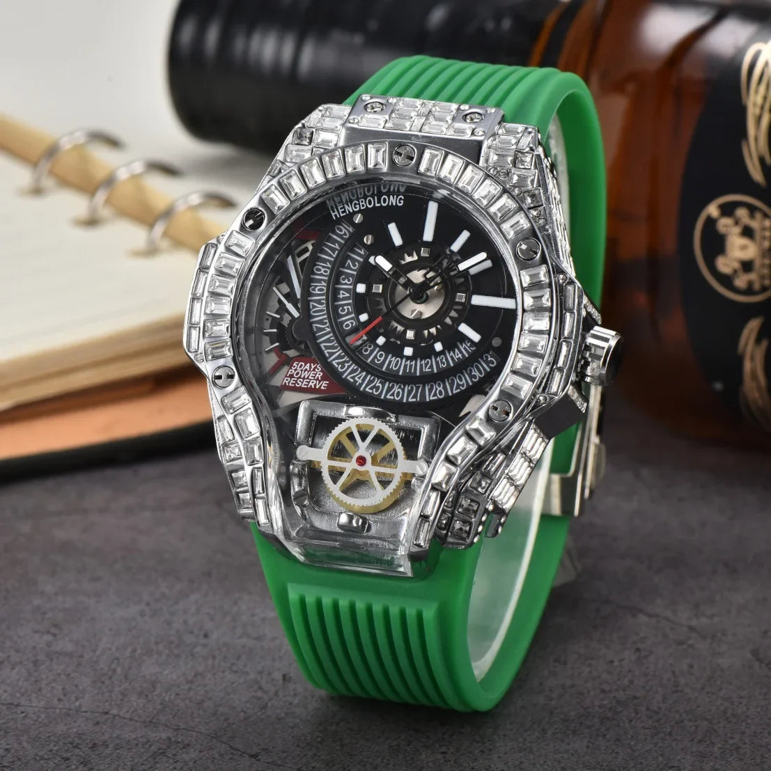 Full diamond Case Business Luxury Top Mens Watches Rubber Strap Color Creative Decorative Quartz Watch Men AAA Clocks Relogio