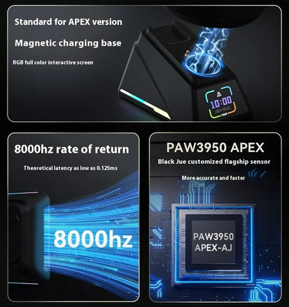 AJAZZ AJ179 APEX Gaming Mouse with Color Screen Dock, Tri-Mode Wireless Gaming Mouse, PAW3950 Sensor, 8000Hz Polling Rate, Magnetic Charging