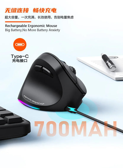 iMice Left Hand Wireless Mouse Bluetooth Ergonomic Mouse, Rechargeable Silent Vertical Mouse, 2400 DPI Bluetooth & 2.4G Wireless Mouse for PC, Laptop & MacBook