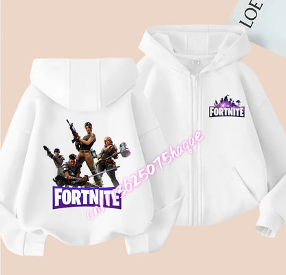 Casaco Outdoor Infantil Cartoon FORTNITED para Rapariga e Rapaz, Sweatshirt com Fecho, Corta-Vento Fino de Alta Qualidade para Outono, Peça Superior de Vestuário