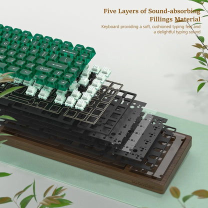Teclado Gaming Mecânico em Madeira Womier WD75 QMK/VIA 8000mAh Tri-Mode Sem Fios, Personalizável, RGB e Hot Swappable