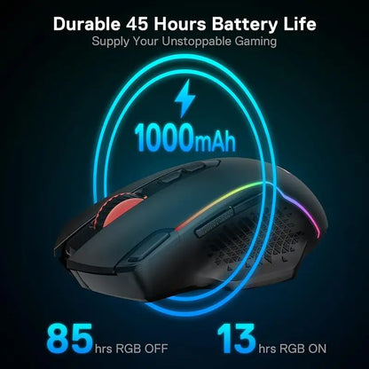 Rato Gaming Sem Fios Redragon M810 Pro, 10000 DPI, Rato Gamer com Fio c/ Tecla Rapid Fire, 8 Botões Macro, Rato Preto/Branco