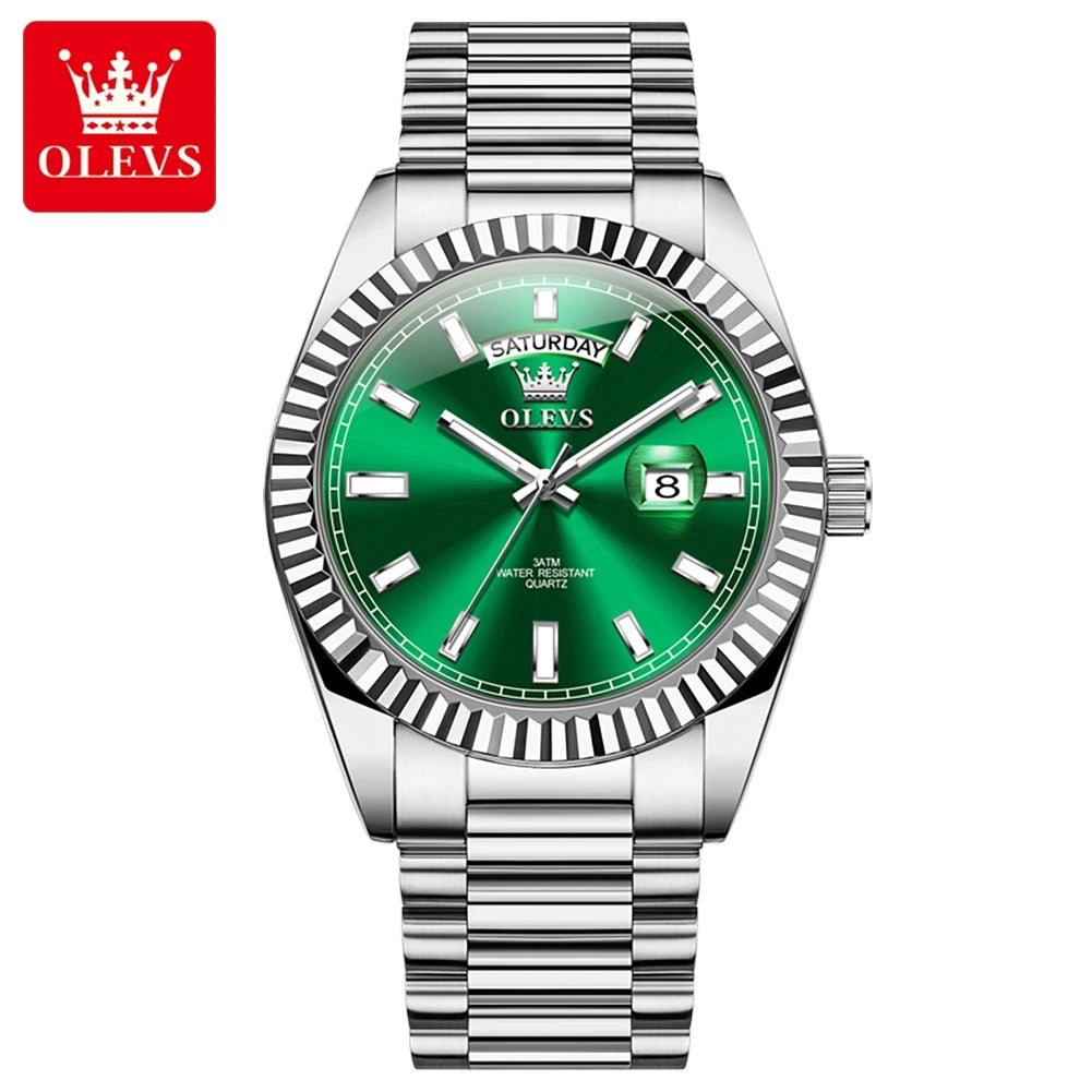 OLEVS 5650 Quartz Men's Watches Unique Week Calendar Display Luxury Brand Original Watches for Men Luminous Waterproof Man Watch