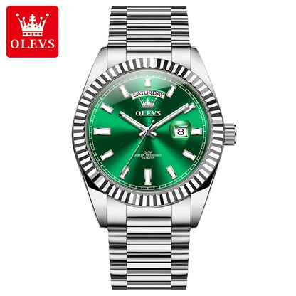 OLEVS 5650 Quartz Men's Watches Unique Week Calendar Display Luxury Brand Original Watches for Men Luminous Waterproof Man Watch