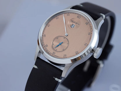 Milifortic Jumping Hour Auto R077 Vintage Small Seconds ST17 Movement Jump Hour Salmon Dial Men Watches