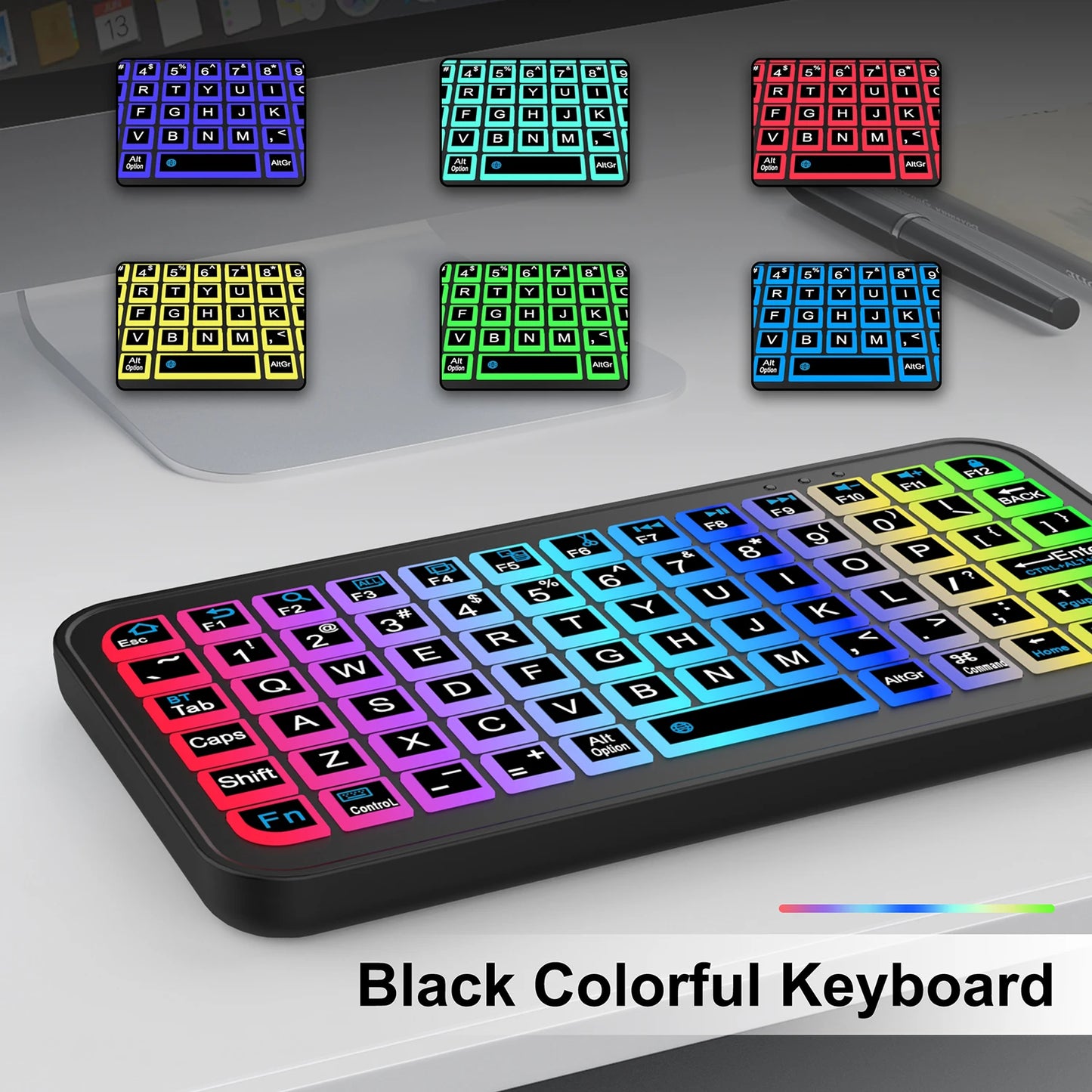 Mini Backlit RGB Bluetooth Keyboard for PC Tablet Laptop Rechargeable Wireless Bluetooth Keyboard for iPad iOS Android MacBook