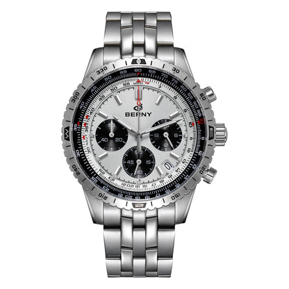 BERNY Aviation Men's Watches Quartz Chronograph Watch Date Sapphire Super Luminous Luxury Brand Dress Man Wristwatch