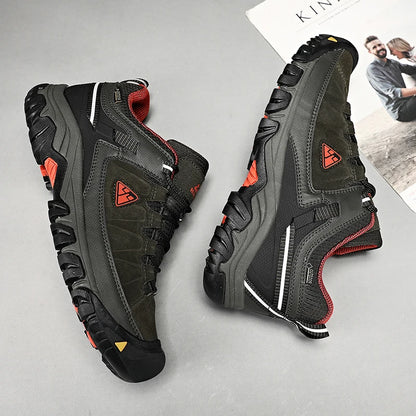 HIKEUP New High Quality Men Hiking Shoes Durable Leather Climbing Shoes Outdoor Walking Sneakers Rubber Sole Factory Outlet