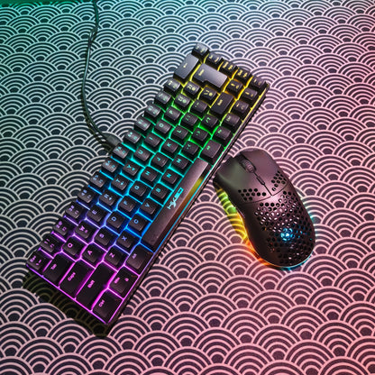 Portable HXSJ 60% RGB Gaming Keyboard and Mouse Set 68-Key Wired Membrane Keyboard 3-Mode Lightweight Wireless Mouse for PC Mac