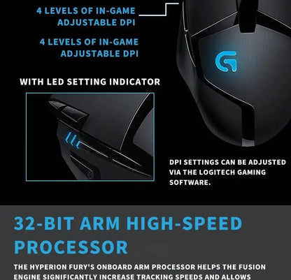 Rato Gaming com Fios Logitech G402, Processador ARM de 32-Bit, 8 Botões, 500 IPS, Antiderrapante, para Sessões de Gaming e Trabalho Durante Todo o Dia