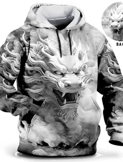 Chinese New Year Dragon Hoodie Mens Graphic Animal Prints Daily Classic Casual 3D Pullover Streetwear Hoodies Long Sleeve Hooded