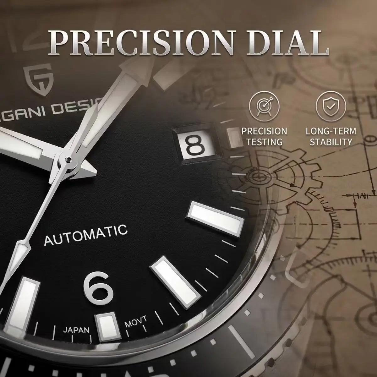 Pagani Design New Men's Mechanical Watch Luxury Sapphire Stainless Steel 100m Waterproof Ceramic bezel Automatic Watch