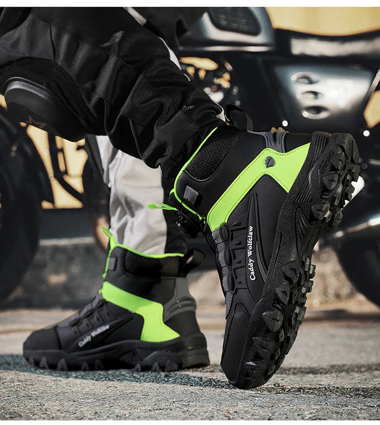 Casual Leather Motorcycle Riding Boots for Men Off-Road Motocross Shoes Breathable Wear Resistant