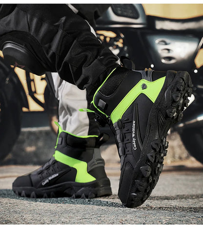Casual Leather Motorcycle Riding Boots for Men Off-Road Motocross Shoes Breathable Wear Resistant