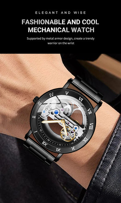 AKDPN Men's Watches Automatic Mechanical Stainless Steel Men's Wrist Watch Skeleton Automatic Watches for Man Watch Montre Homme