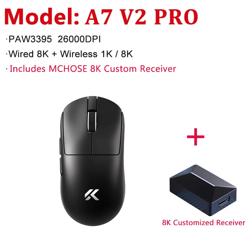 MCHOSE A7 V2 Ultra / Pro Lekka bezprzewodowa mysz gamingowa Dual 8000Hz PAW3950 TI 42000DPI dla graczy e-sportowych na PC