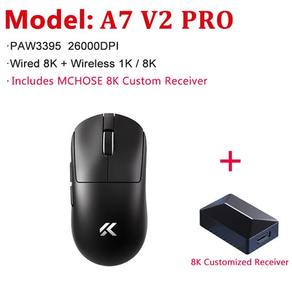 MCHOSE A7 V2 Ultra / Pro Lekka bezprzewodowa mysz gamingowa Dual 8000Hz PAW3950 TI 42000DPI dla graczy e-sportowych na PC