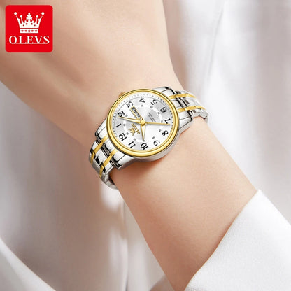 OLEVS 2891 Luxury Brand Fashion Women's Watches Waterproof Luminous Quartz Watch Dual Calendar Stainless Steel Strap Wristwatch