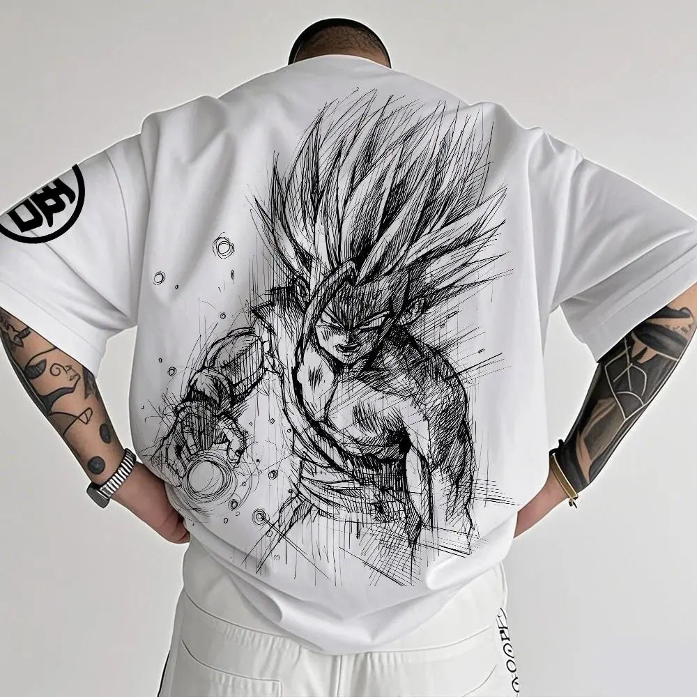 Dragon Ball Animation T-Shirt Men's Summer New Double-Sided Printing Loose Casual Harajuku Trendy Short Sleeve Parent-child Top