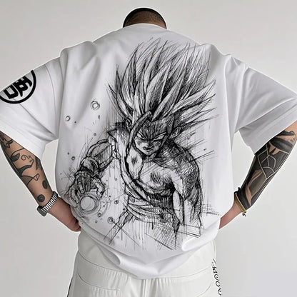 Dragon Ball Animation T-Shirt Men's Summer New Double-Sided Printing Loose Casual Harajuku Trendy Short Sleeve Parent-child Top