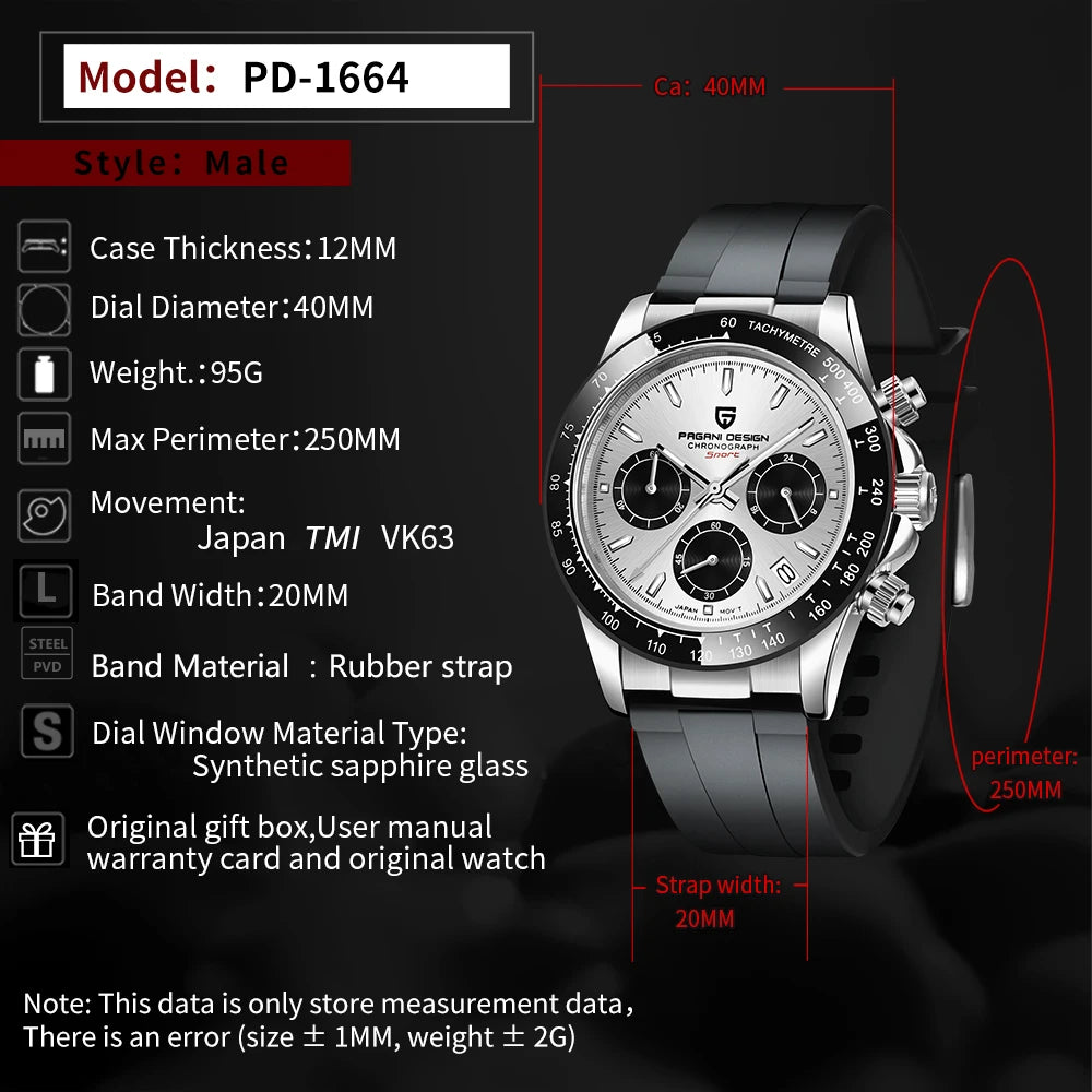 2026 New PAGANI DESIGN PD-1664 Meteorite Dial Fashion Men Quartz Wristwatches 100M Sapphire Glass Chronograph relogio masculino