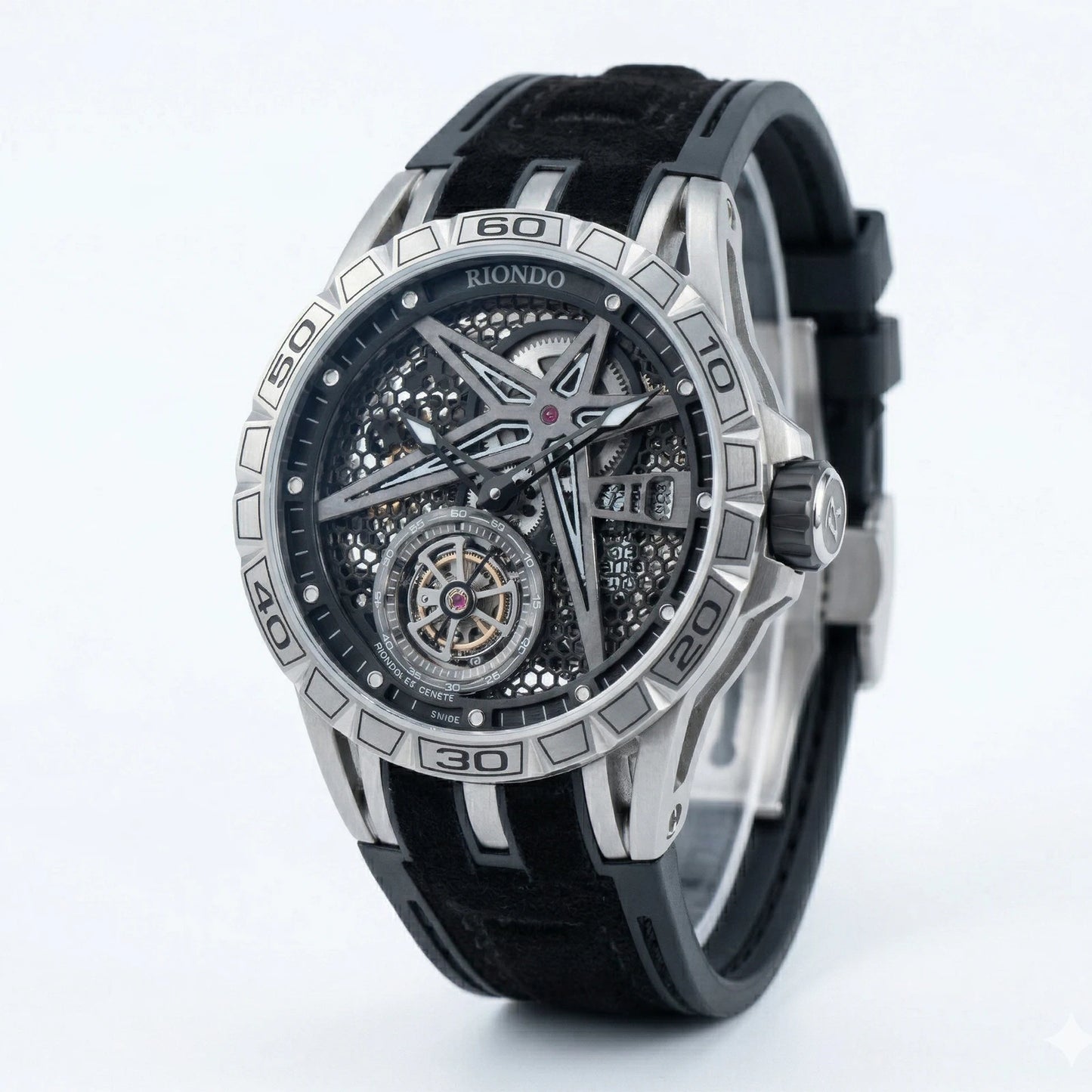 OBLVLO Mens Luxury Machinery Skeleton Dial Mechanical Automatic Watch Analog White Rubber Band Military Watch RD-901