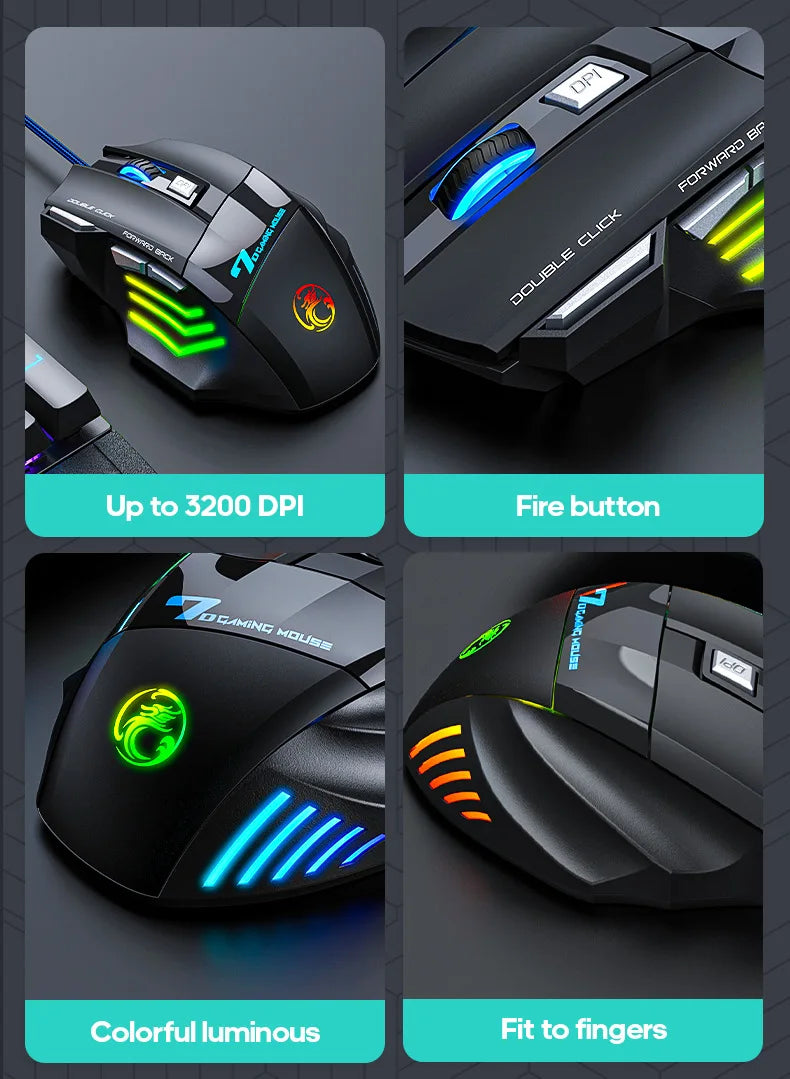 iMICE X7 Ergonomic Wired Gaming Mouse, 3200 DPI USB Gaming Mouse with 7 Programmable Buttons, LED Backlit Computer Gamer Mouse for PC & Laptop