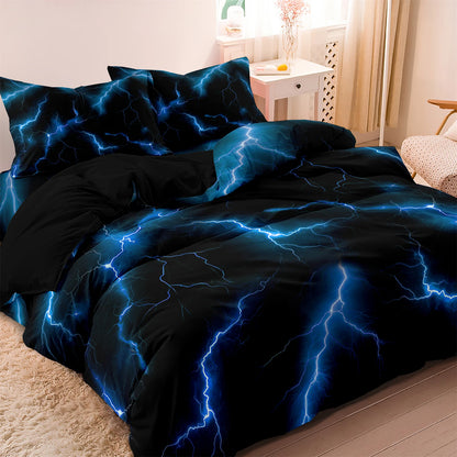 3Pcs Lightning Thunder Pattern Print Duvet Cover Bedding Set Soft Breathable For Four-seasonBedroom Dormitory Decorative