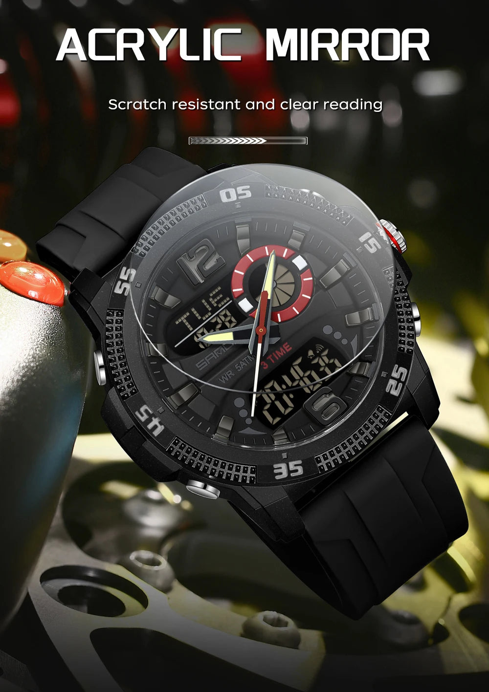 SANDA Fashion Luxury Men's Watches Dual Digital Display Sport Analog Quartz Man Wristwatch Casual Waterproof Silica Chronograph