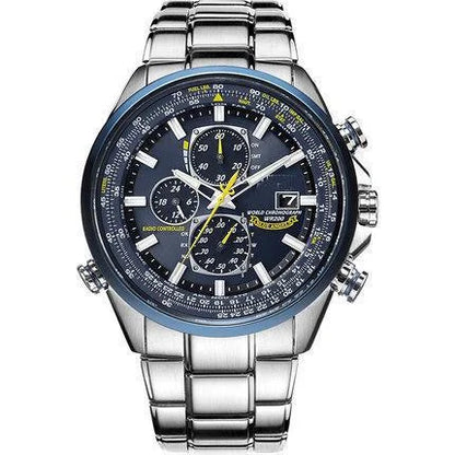 New Men's Ecological Driven Sports Luxury World Chronograph Atomic Chronograph Stainless Steel Blue Dial Christmas Gift