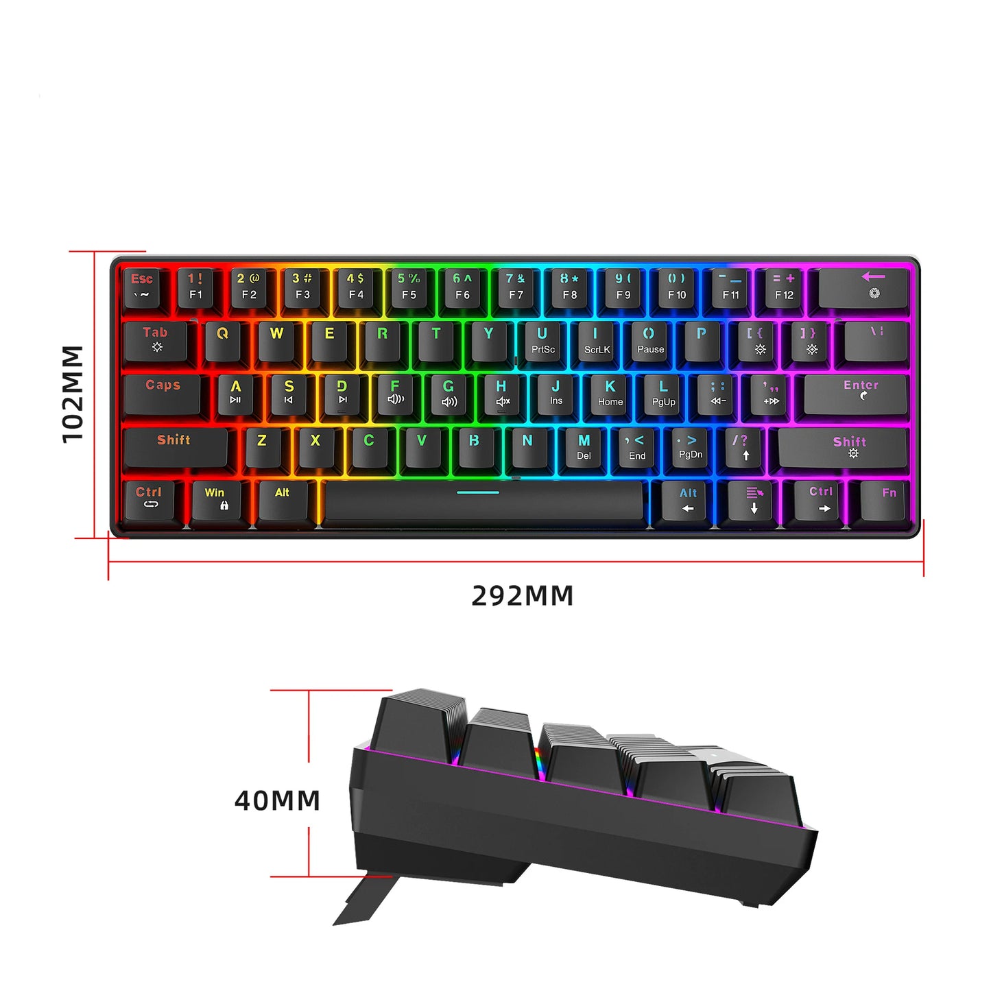 RK61 Wired 60% Mechanical Gaming Keyboard RGB Backlit 61 Keys Ultra-Compact Hot Swappable Red Switch Provides a Smooth