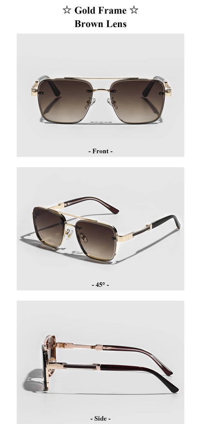 Ruiao Square Mens Designer Sunglasses Metal Frame Gradient Luxury Shades UV400 Rectangle Pilot Sun Glasses for Men