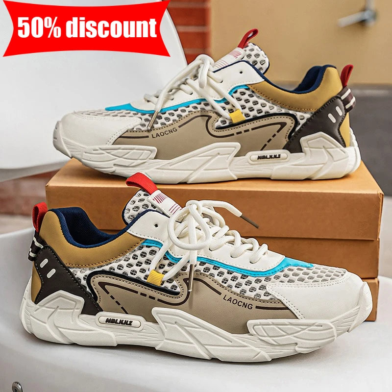 Scarpe sportive da uomo estive in rete, casual e alla moda, con lacci, scarpe da passeggio, nuove, per giovani, comode per gli spostamenti quotidiani, versatili, sneakers