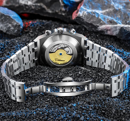 Top Brand Sport Watches with Tourbillon Stainless Steel Rubber Strap Multifunction Dial Automatic Watches Reloj Hombre New
