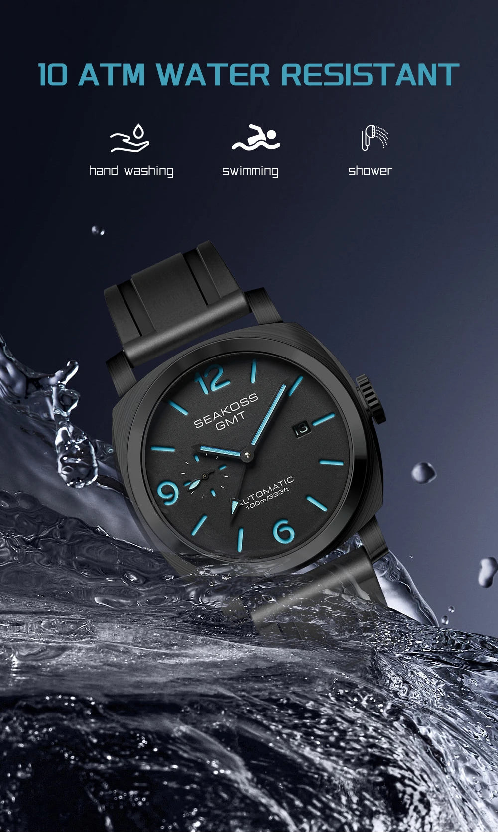 SEAKOSS GMT Men‘s Diving Automatic Mechanical Watches Seagull ST2557 Movement 316L Super Luminous Calendar 10Bar Reloj Homber