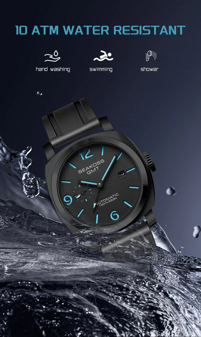 SEAKOSS GMT Men‘s Diving Automatic Mechanical Watches Seagull ST2557 Movement 316L Super Luminous Calendar 10Bar Reloj Homber
