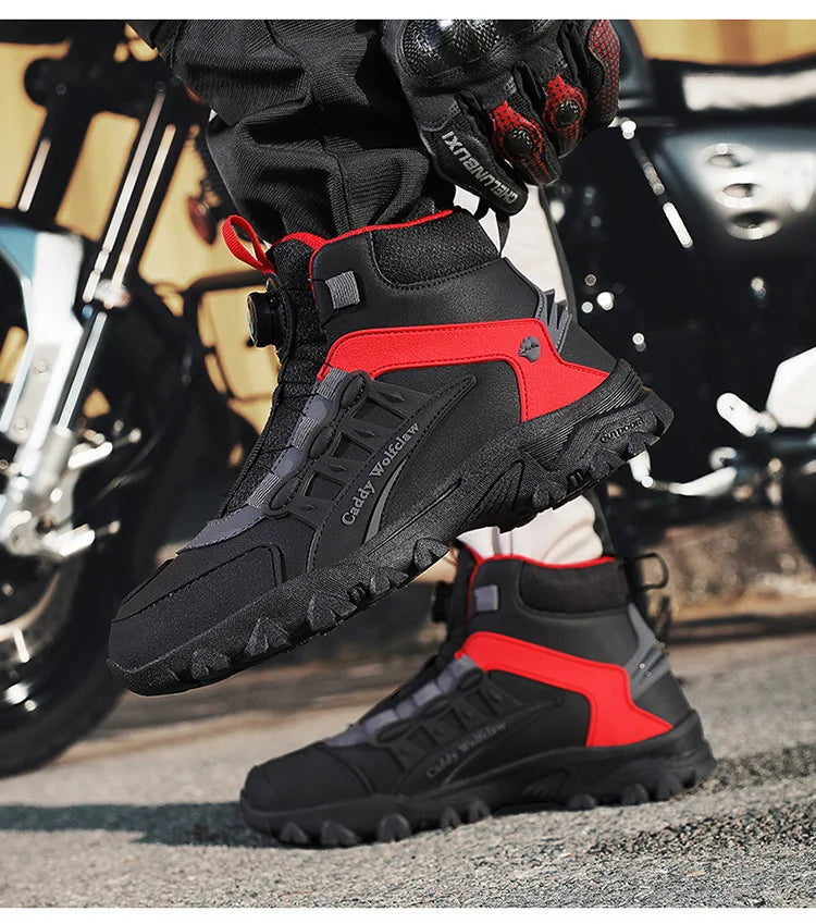 Casual Leather Motorcycle Riding Boots for Men Off-Road Motocross Shoes Breathable Wear Resistant