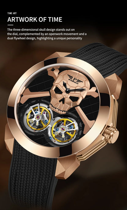 PINDU Watch New TOP Men Mechanical Watches Double Flywheel Automatic Movement Sapphire 5ATM Waterproof 45.5MM Wristwatches Men