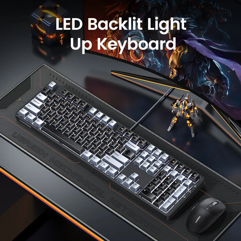 Teclado Mecânico UGREEN 108 Teclas PBT Teclado com Fio Switch Red Russo/Coreano/EN para Desktop Portátil Windows Mac OS Gaming