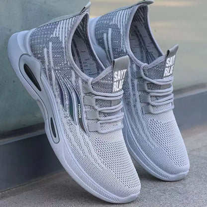 Breathable Running Shoes Men's Sporty Casual Outdoor Travel Lightweight Rubber Outsole Flat Heel round Toe Knitted Mesh Upgraded