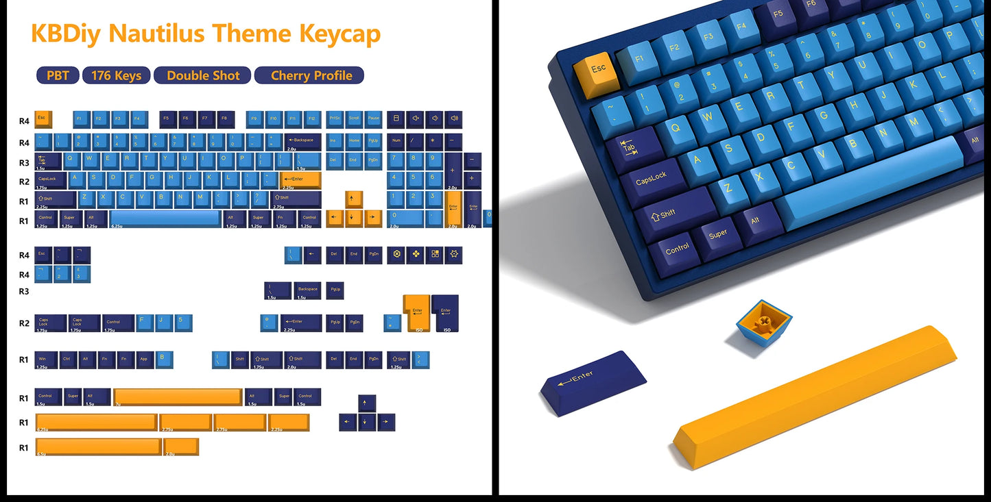 KBDiy GMK Illusion Tastenkappen Cherry-Profil Double-Shot PBT ISO-Tastenkappen für Gamer Mechanisches Tastatur-Kit Gaming Point Retro-Tastenkappe
