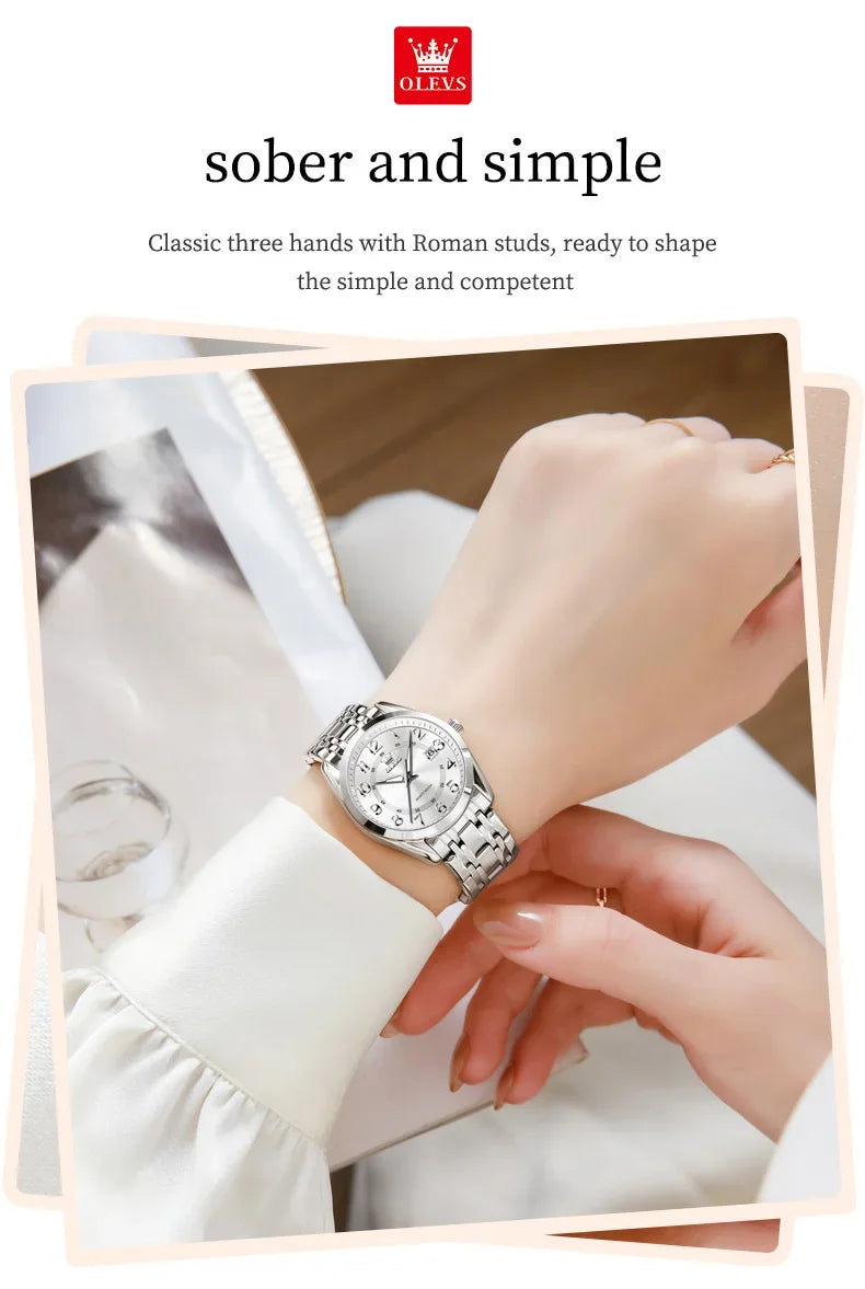 OLEVS Luxury Fashionable Ladies Quartz Watch Waterproof Wristwatch with Arabic Numerals Date Feature And Set Bracelet for Women