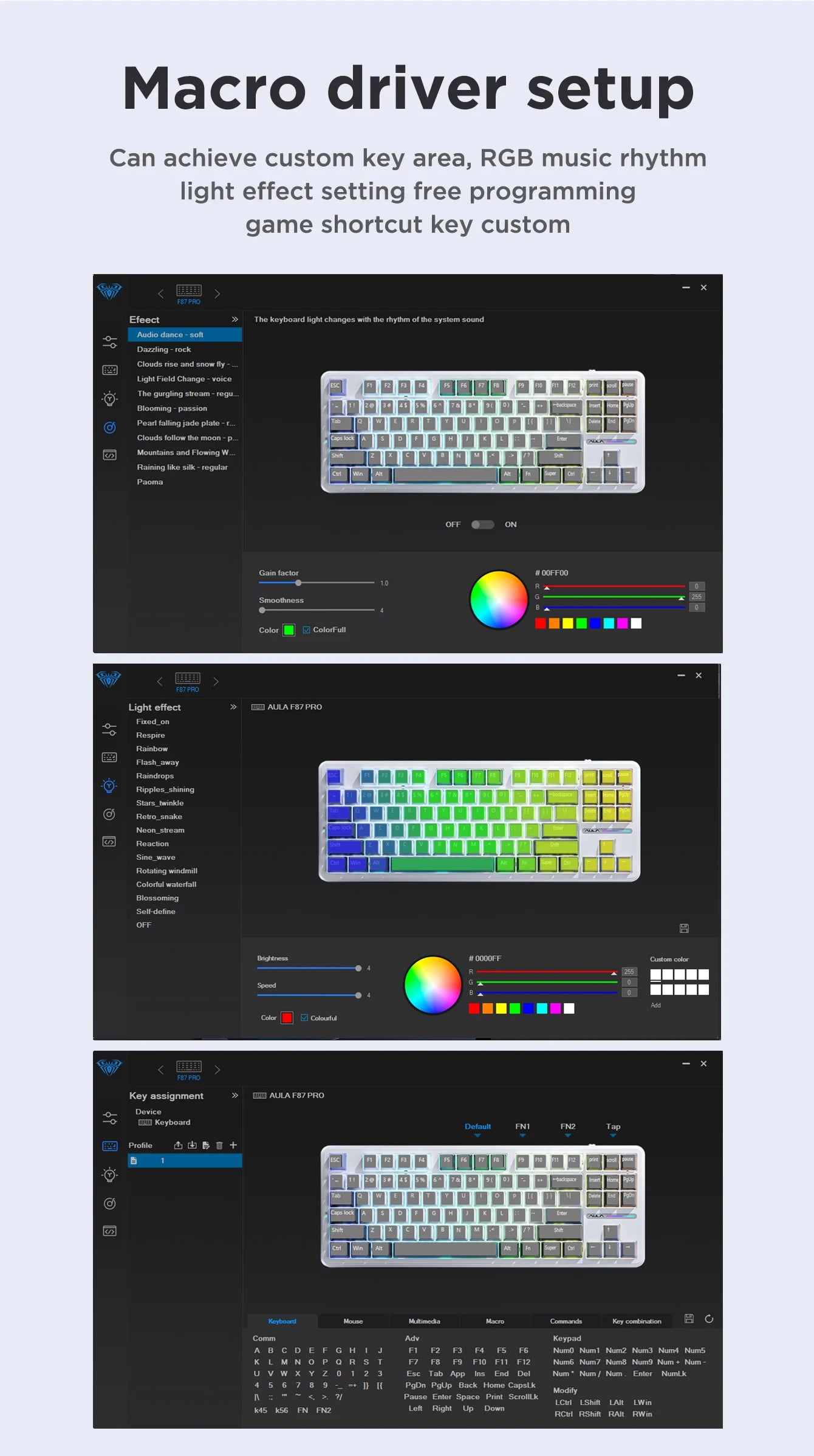 AULA F87Pro Mechanical Keyboard 2.4g/USB/Bluetooth Tri Mode Wireless 87 Key 5 Layer Silencing Filling Suitable For Gaming + Typing